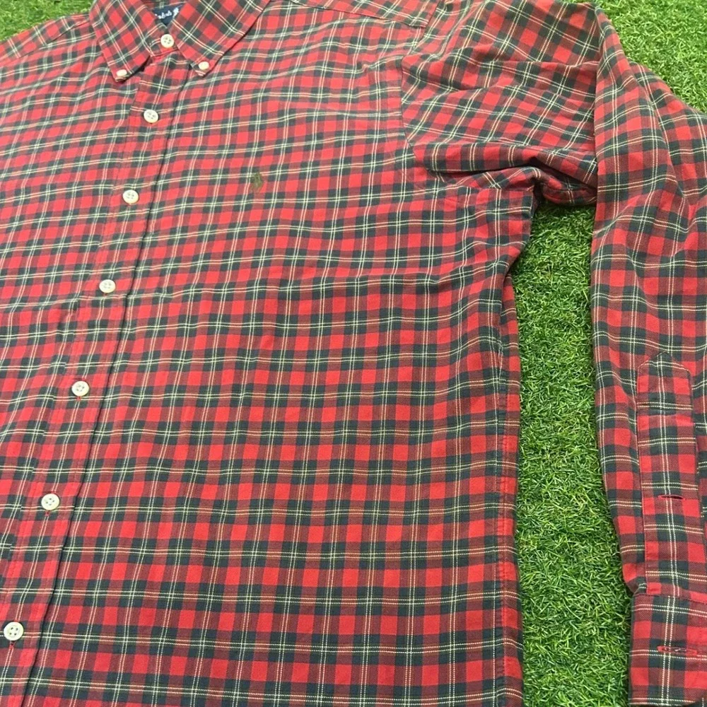 Ralph Lauren Men Large Red Black Plaid Classic Fit Button Down Shirt Long Sleeve